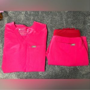 Bright pink Figs scrub set